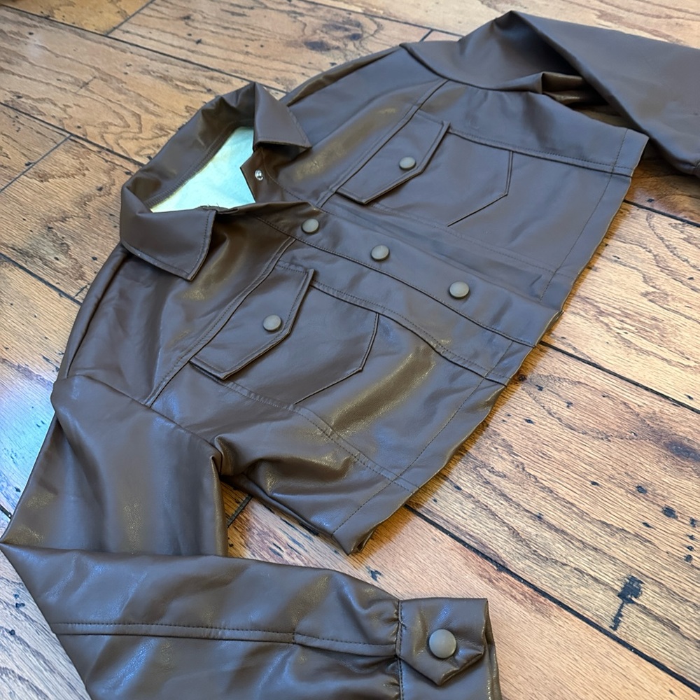 Faux Cropped Brown Leather Jacket